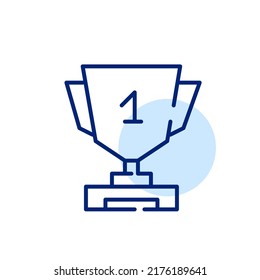 First place shining trophy cup with a star on it. Pixel perfect, editable stroke line art icon