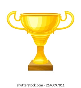 First place shiny trophy goblet, winner prize. Golden champion cup vector illustration