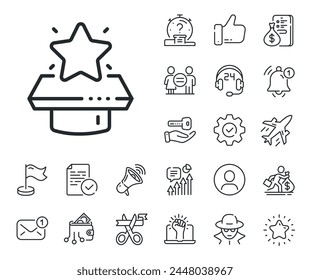 First place sign. Salaryman, gender equality and alert bell outline icons. Winner podium line icon. Best rank star symbol. Winner podium line sign. Spy or profile placeholder icon. Vector