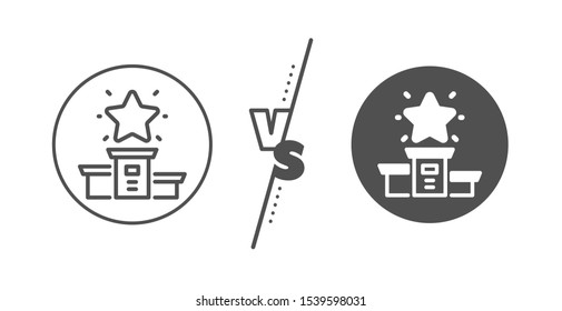 First place sign. Versus concept. Winner podium line icon. Best rank star symbol. Line vs classic winner podium icon. Vector