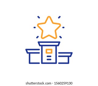 First place sign. Winner podium line icon. Best rank star symbol. Colorful outline concept. Blue and orange thin line winner podium icon. Vector