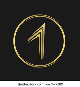 First place symbol. Creative original number one emblem for sport or business award ceremony, golden victory sign