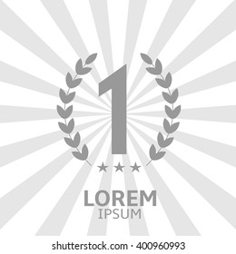 First place symbol on striped background. Champion, winner, leader symbol. Vector illustration