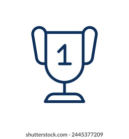 First Place Trophy Icon. Thin Line Illustration of a Champion's Cup with Number One, Symbolizing Victory, Achievement, and Success in Competitions.