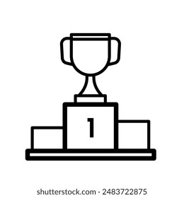 First place, victory, cup standing on the podium - vector icon	