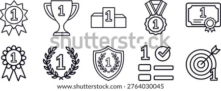 First Place Winner Award Achievement Line Icon Set