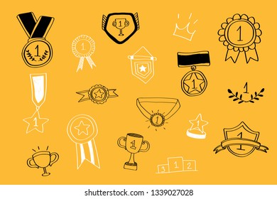First place winner doodles collection vector