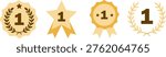 First Place Winner Gold Badge and Laurel Wreath Award Set Isolated on Transparent Background