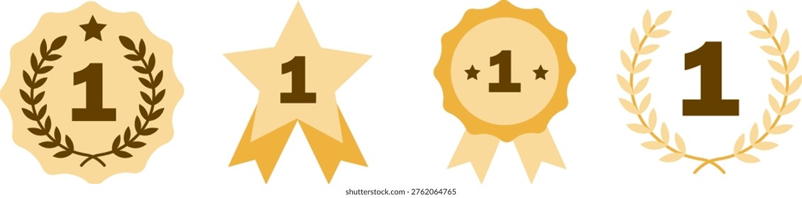 First Place Winner Gold Badge and Laurel Wreath Award Set Isolated on Transparent Background