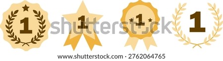 First Place Winner Gold Badge and Laurel Wreath Award Set Isolated on Transparent Background