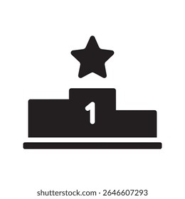 First place winner podium icon with a star representing a successful achievement in a competition and a celebration of a championship victory vector solid glyph icon