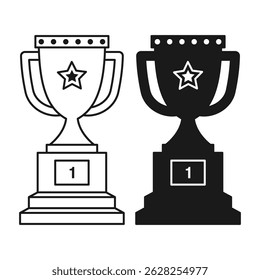 Erstplatzierte Trophy Flat Black und Outline Style. Award Trophy auf weißem Hintergrund.