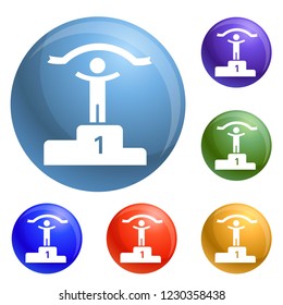 First podium place icons set vector 6 color isolated on white background