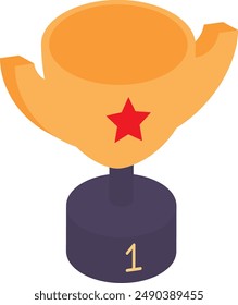 First Position Trophy Worker of the Year isometric concept, Golden Crown with Red star vector icon design, token of recognition symbol, Expression of gratitude sign, distinctive insignia illustration