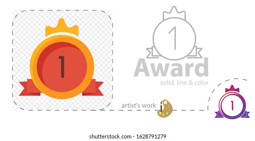 first position vector flat illustration, solid, line icon