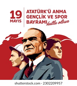 Erster Präsident der Türkei Mustafa Kemal Atatürk, während er in die Zukunft mit der türkischen Jugend. (übersetzen: 19. Mai zum Gedenken an Aatatürk, Jugend und Sport