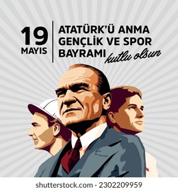 Erster Präsident der Türkei Mustafa Kemal Atatürk, während er in die Zukunft mit der türkischen Jugend. (übersetzen: 19. Mai zum Gedenken an Aatatürk, Jugend und Sport