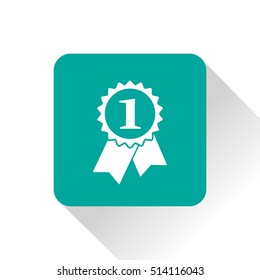 First prize badge with ribbons vector flat icon