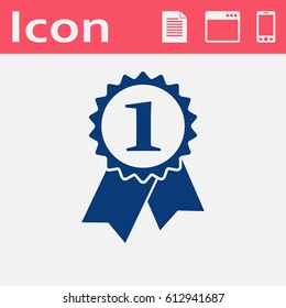 First prize badge with ribbons vector flat icon