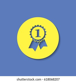 First prize badge with ribbons vector flat icon