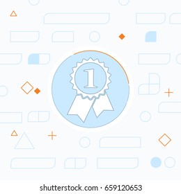First prize badge with ribbons vector flat icon