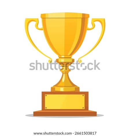 First prize Golden trophy cup victory icon sport success and achievement. Shiny three dimensional clip art design ideal for awards wining competitions best leadership and champion challenge graphics