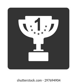First prize icon from Award Buttons OverColor Set. Icon style is white and gray colors, flat rounded square button, white background.