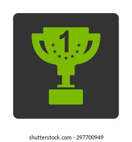 First prize icon from Award Buttons OverColor Set. Icon style is eco green and gray colors, flat rounded square button, white background.