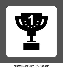 First prize icon from Award Buttons OverColor Set. Icon style is black and white colors, flat rounded square button, gray background.