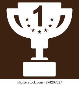 First prize icon from Competition & Success Bicolor Icon Set. Vector style: flat symbols, white color, rounded angles, brown background.