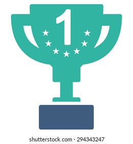 First prize icon from Competition & Success Bicolor Icon Set. Vector style: flat bicolor symbols, cobalt and cyan colors, rounded angles, white background.