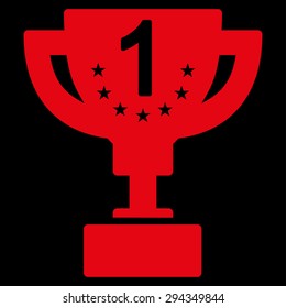 First prize icon from Competition & Success Bicolor Icon Set. Vector style: flat symbols, red color, rounded angles, black background.
