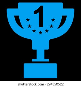 First prize icon from Competition & Success Bicolor Icon Set. Vector style: flat symbols, blue color, rounded angles, black background.