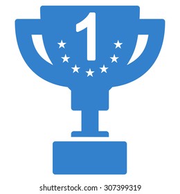 First prize icon. Vector style is flat symbols, cobalt color, rounded angles, white background.