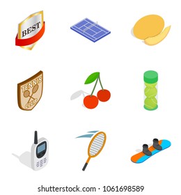 First prize icons set. Isometric set of 9 first prize vector icons for web isolated on white background