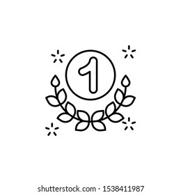 First prize, laurel branch icon. Simple line, outline vector of winning for ui a