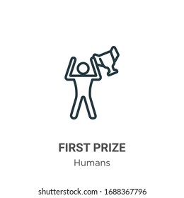 First prize outline vector icon. Thin line black first prize icon, flat vector simple element illustration from editable humans concept isolated stroke on white background