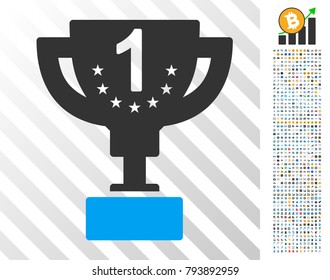 First Prize pictograph with 700 bonus bitcoin mining and blockchain pictures. Vector illustration style is flat iconic symbols design for crypto-currency software.