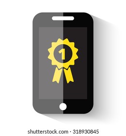 First Prize Ribbon app illustration on a flat icon smartphone with shadow on a white background
