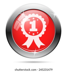 First prize ribbon icon. Internet button on white background. 