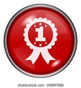 First prize ribbon icon. Internet button on white background. 