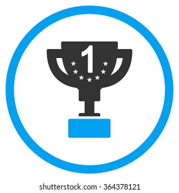 First Prize vector icon. Style is bicolor flat symbol, blue and gray colors, rounded angles, white background.
