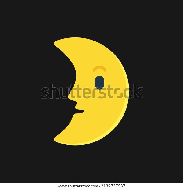 First Quarter Moon Face vector icon. Golden\
crescent moon isolated sign\
design.
