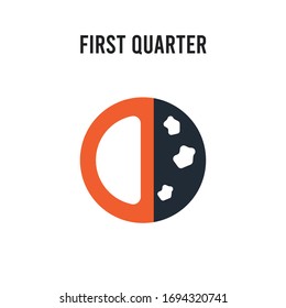 First quarter moon vector icon on white background. Red and black colored First quarter icon. Simple element illustration sign symbol EPS