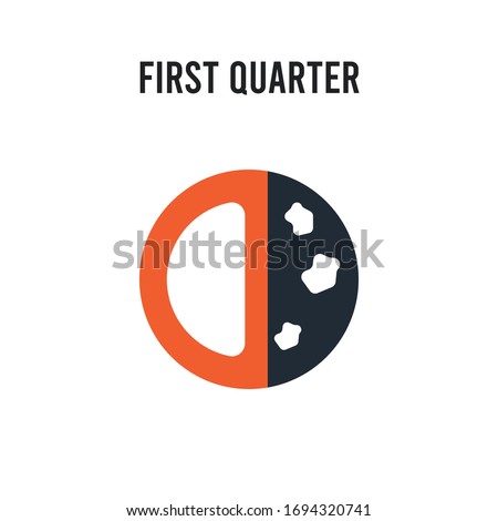 First quarter moon vector icon on white background. Red and black colored First quarter icon. Simple element illustration sign symbol EPS