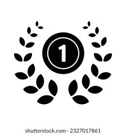 First rank laurel wreath glyph icon vector. Reward and achievement symbol stock illustration. Youth sport wreath icon for web or game interface. Prize for championship.