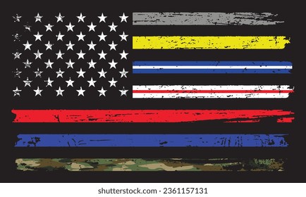 First Responder American Flag With Awareness Colors Stripes