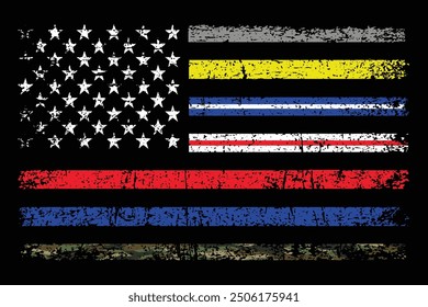 First Responder American Flag With Awareness Colors In Stars And Stripes