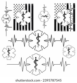 First Responder Heartbeat EKG Pulse Medical EMT Paramedic, Emt Star of Life vector and t-shirt design