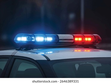 First Responder Police Car Cruiser with Flashing Blue and Red Tactical Lights at DUI Checkpoint Roadblock